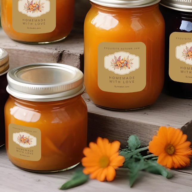 Creative Elegant Autumn Bouquet Flowers Berries Quadratischer Aufkleber (Creative Autumn Bouquet Flowers Berries & Others Autumn Elements Square Sticker for Homemade Article)