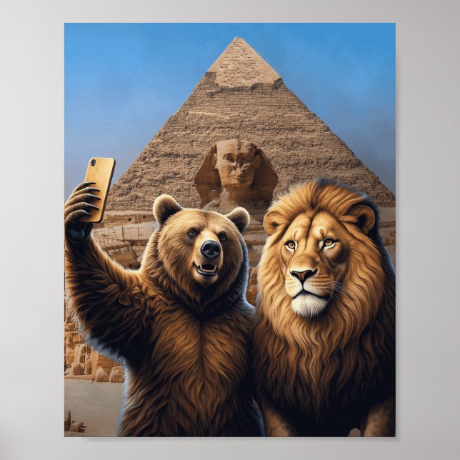 Creative Funny Lion und Bären Selfie Poster (Vorne)