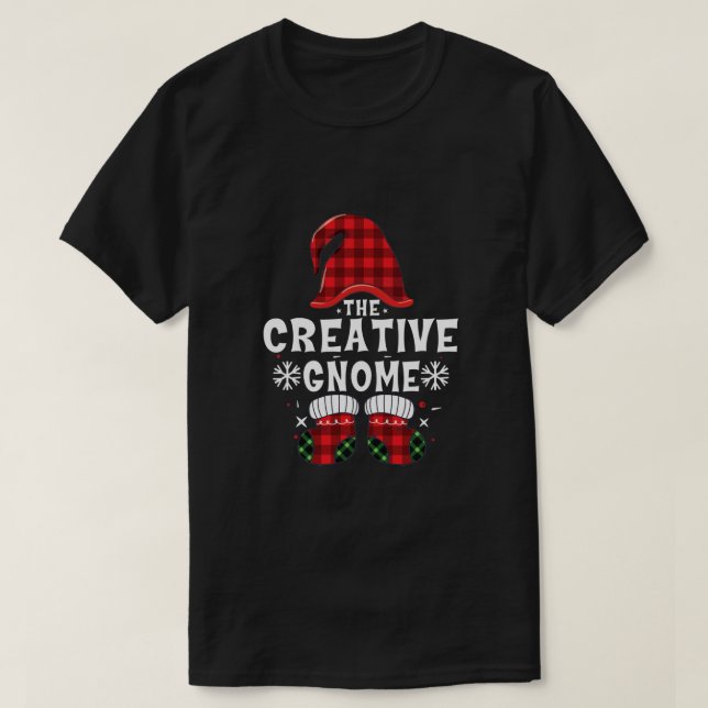 Creative Gnome Buffalo Kariert Weihnachtsfamiliens T-Shirt (Design vorne)