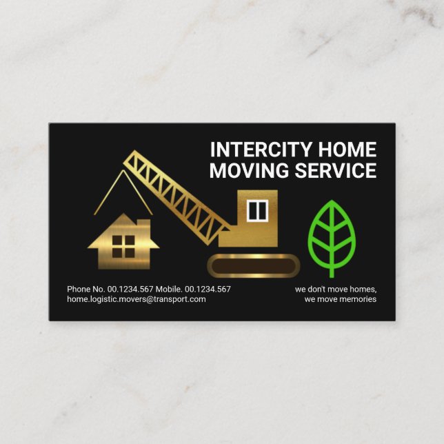 Creative Gold Crane Moving Zuhause Transport Visitenkarte (Vorderseite)