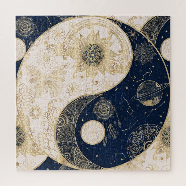 Creative Gold Yin Yang Night Day Mandala Puzzle (Vertikal)