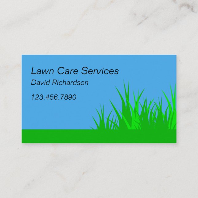 Creative Green Blue Lawn Mowing Care Services Visitenkarte (Vorderseite)
