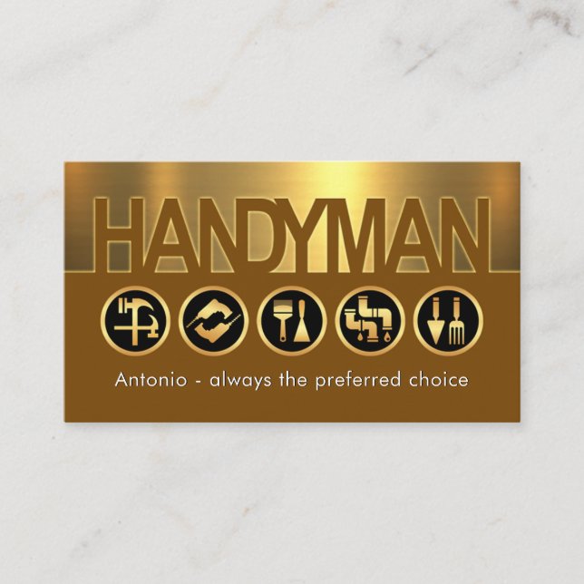 Creative Handyman Signage On Gold Layer Visitenkarte (Vorderseite)