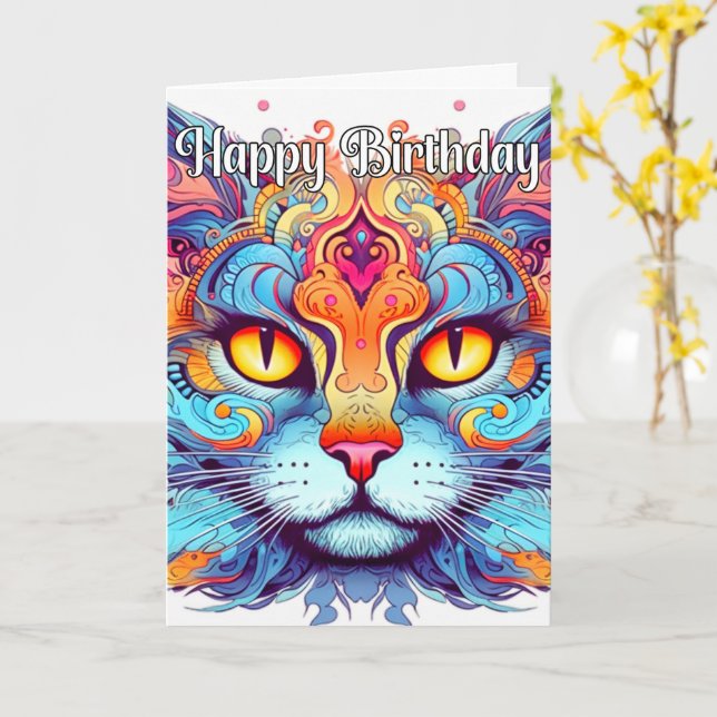 Creative Kitty Cat Illustration Karte (Gelbe Blume)