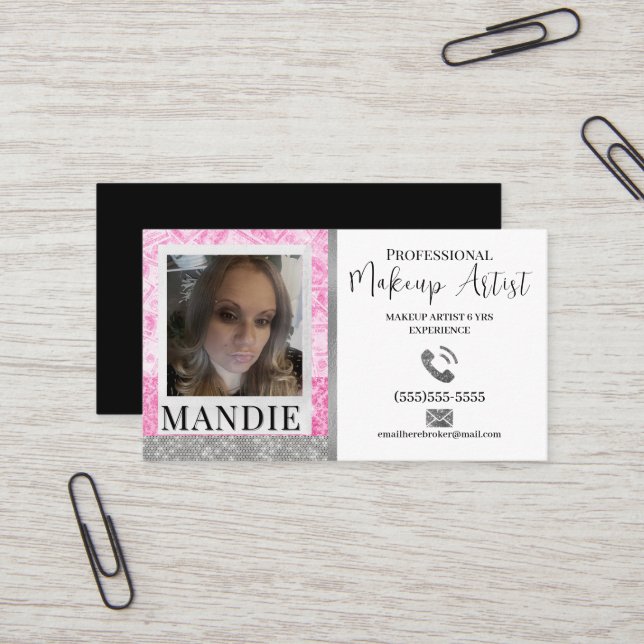 Creative Makeup Hair Lash Foto Card QR Code Visitenkarte (Vorderseite/Rückseite Beispiel)