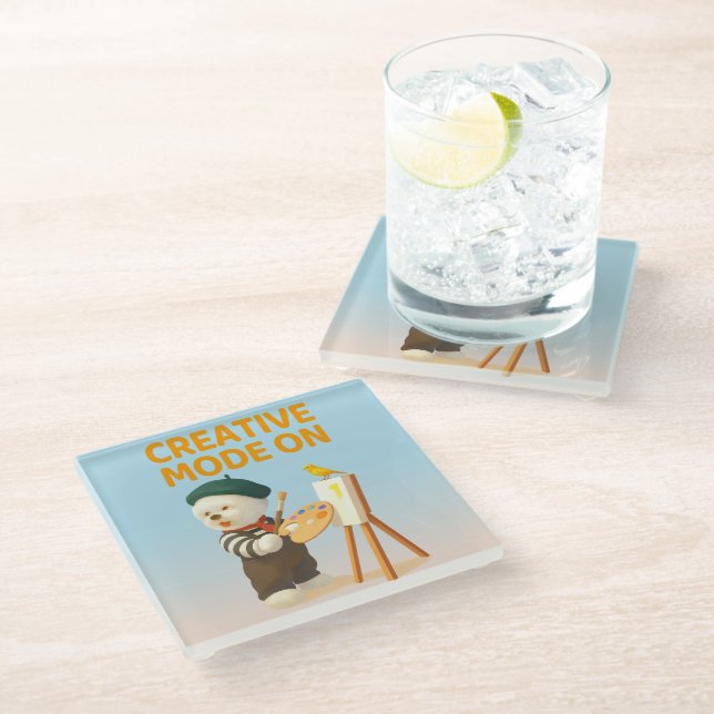 Creative Mode On: Painter Bichon Dog Artist Art Glasuntersetzer (Schrägansicht)