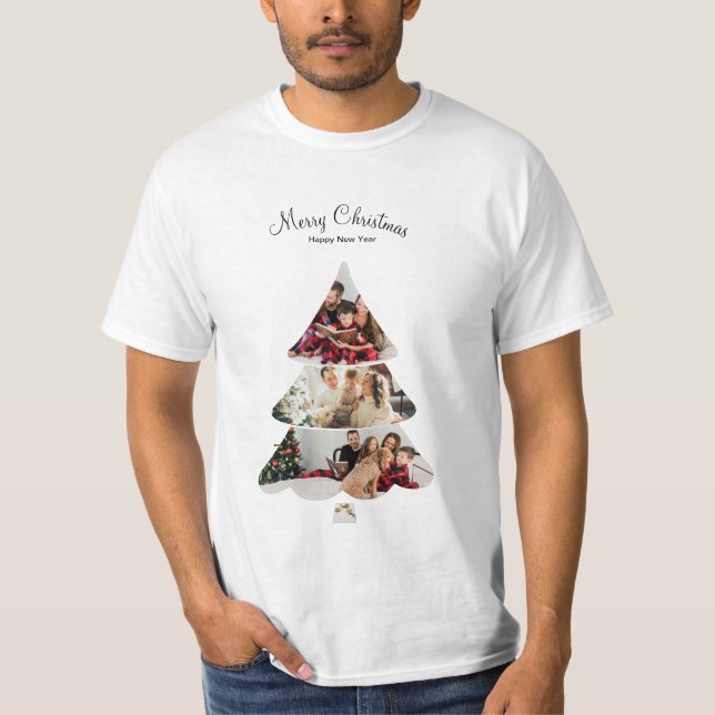 Creative Modern Christmas Tree Foto Collage T-Shirt (Vorderseite)