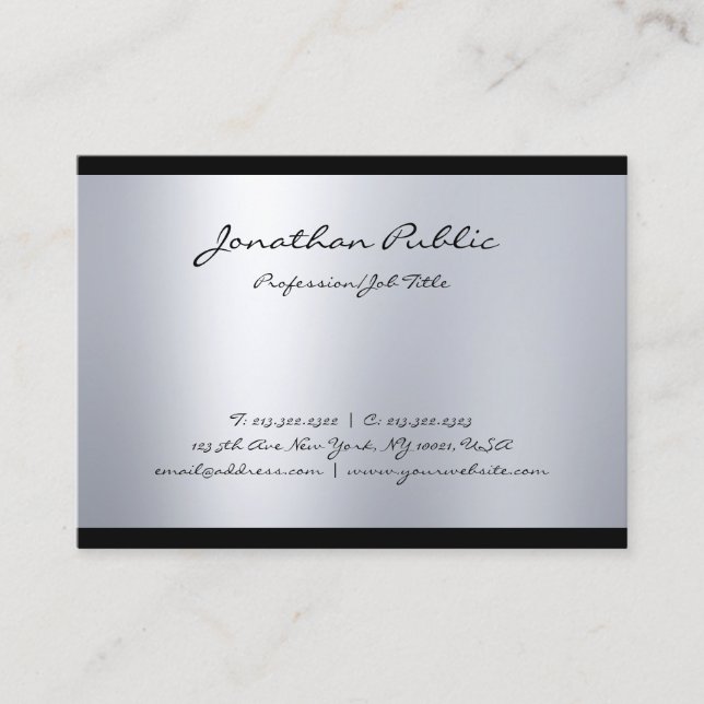 Creative Modern Script Cool Silver Schlicht Trendy Visitenkarte (Vorderseite)