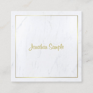 Creative Modern White Marble Gold Script luxuriös Quadratische Visitenkarte