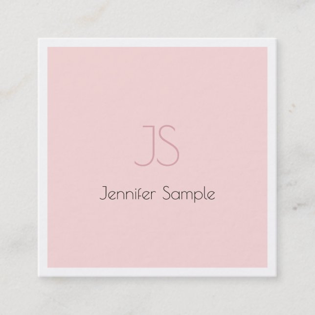 Creative Monogram Design Clean Pink Schlicht Luxus Quadratische Visitenkarte (Vorderseite)