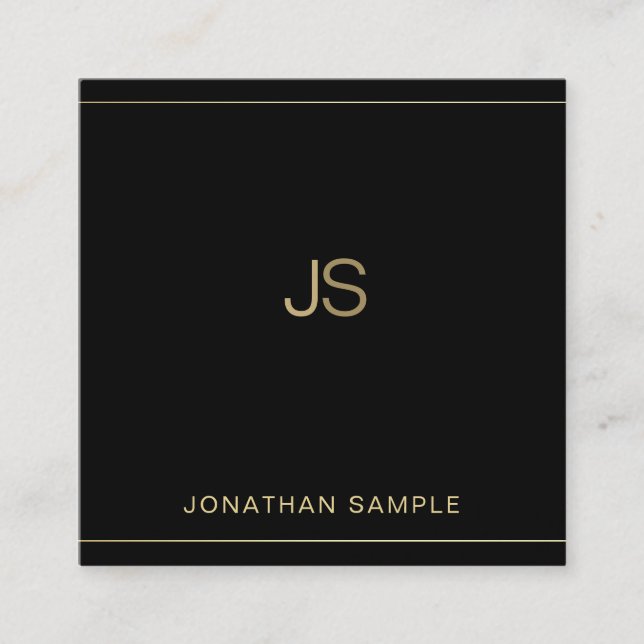 Creative Monogram Elegant Black Gold Luxury Silk Quadratische Visitenkarte (Vorderseite)