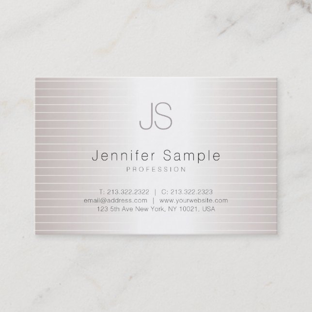 Creative Monogram Modern Salon Silver Template Visitenkarte (Vorderseite)