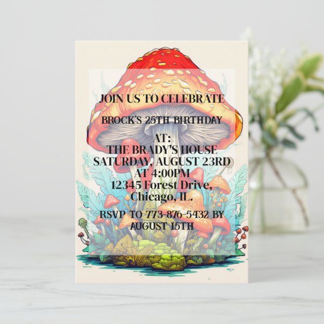 Creative Mushroom Illustration Geburtstagsparty Einladung (Stehend Vorderseite)