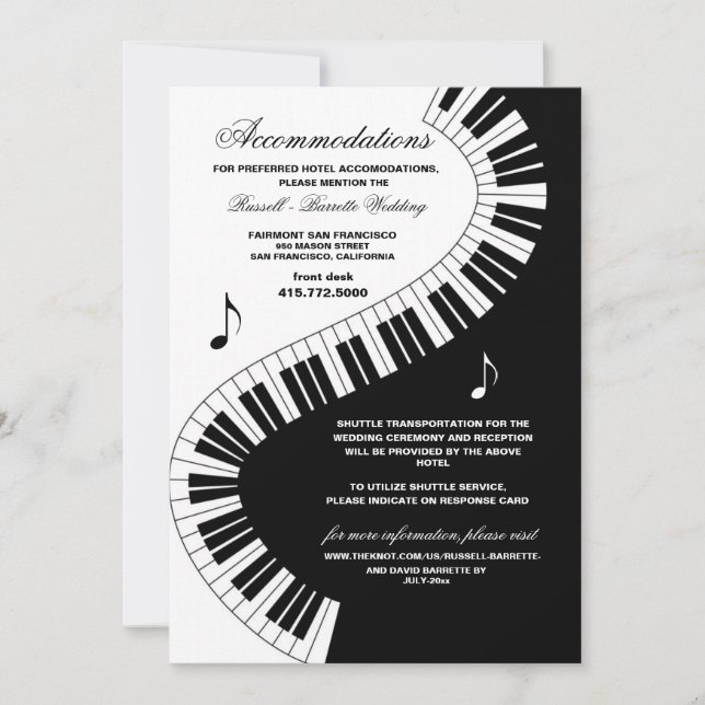 Creative Musicians Piano Keys Wedding Accommodatio Einladung (Vorderseite)
