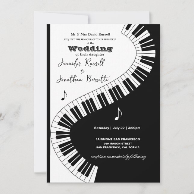 Creative Musicians Piano Keys Wedding Einladung (Vorderseite)