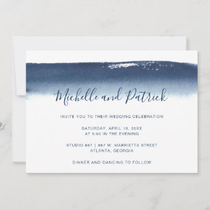 Creative Navy Blue Watercolor Pinselstrich Hochzei Einladung