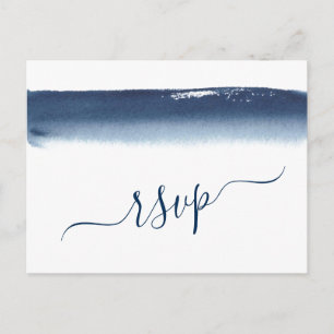 Creative Navy Blue Watercolor Wedding RSVP Einladungspostkarte
