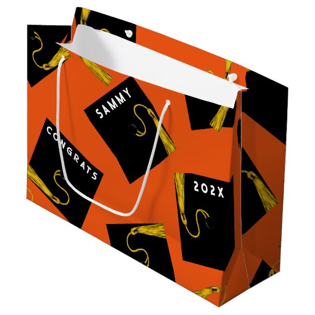 Creative Orange Abschluss 2025 Große Geschenktüte (Vorderseite Schrägansicht)