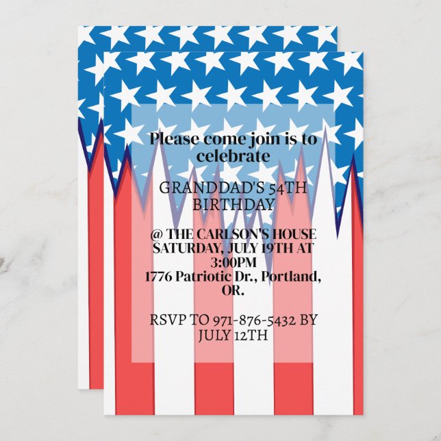 Creative Patriotic American Flag Geburtstagspartei Einladung (Vorne/Hinten)