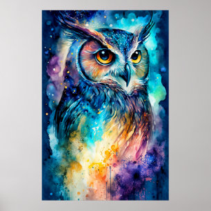 Creative Perched Owl Illustration Poster