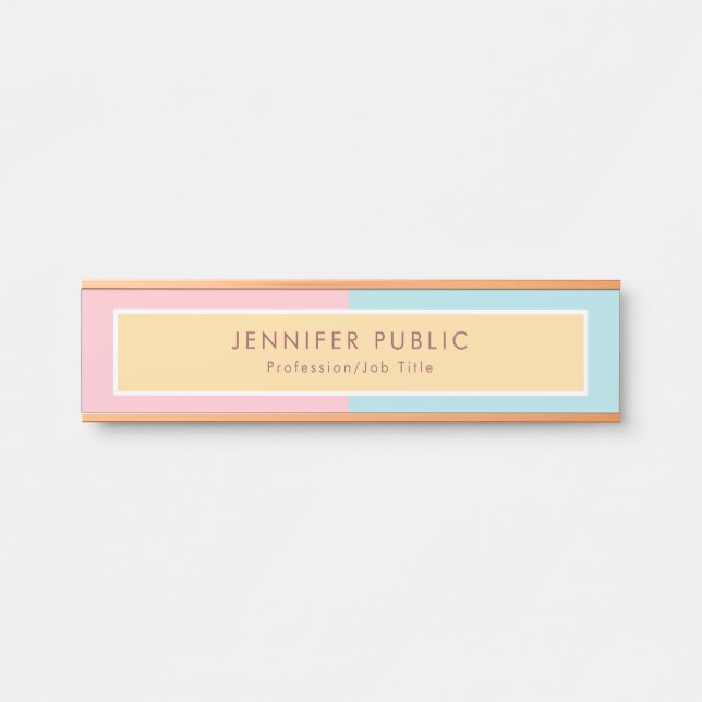 Creative Pink Yellow Blue Modern Template Rosegold Türschild (Vorderseite )