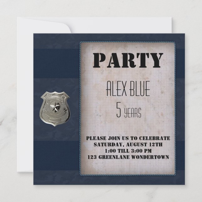 Creative Police Thema blau 5. Geburtstag Einladung (Vorderseite)