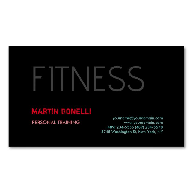 Creative Retro Black Gray Dynamic Personal Trainer Magnetische Visitenkarte (Vorderseite)