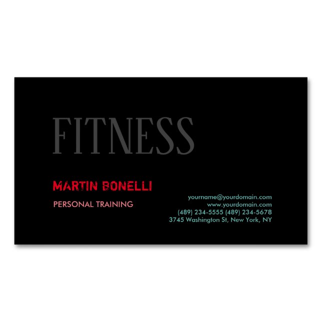 Creative Retro Black Gray Dynamic Personal Trainer Magnetische Visitenkarte (Vorderseite)