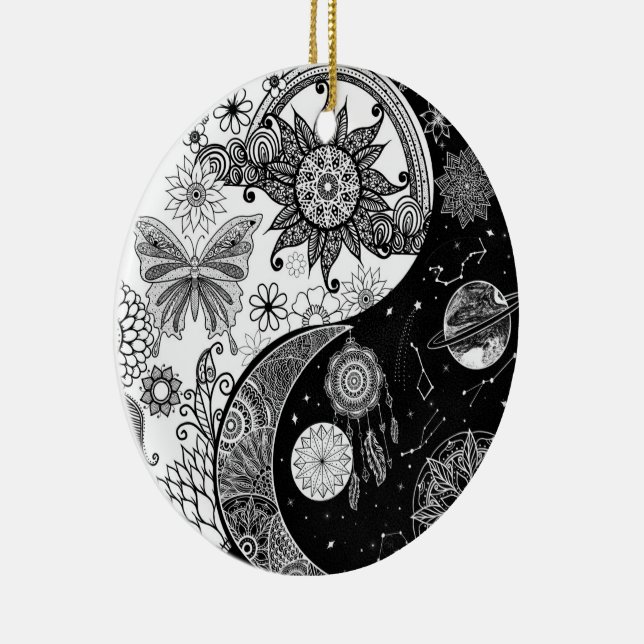 Creative Schwarz-weiß Yin Yang Night Day Mandala Keramik Ornament (Rechts)
