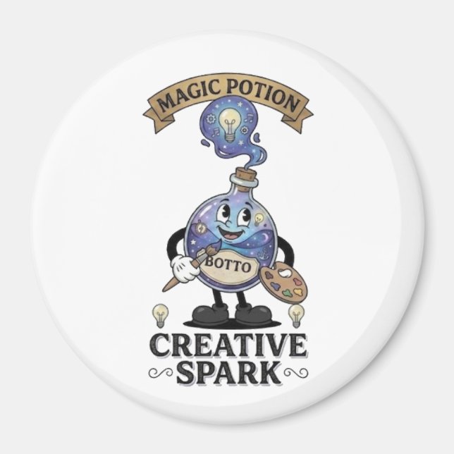 Creative Spark Magic Potion Retro Artist Mascot Magnet (Vorne)