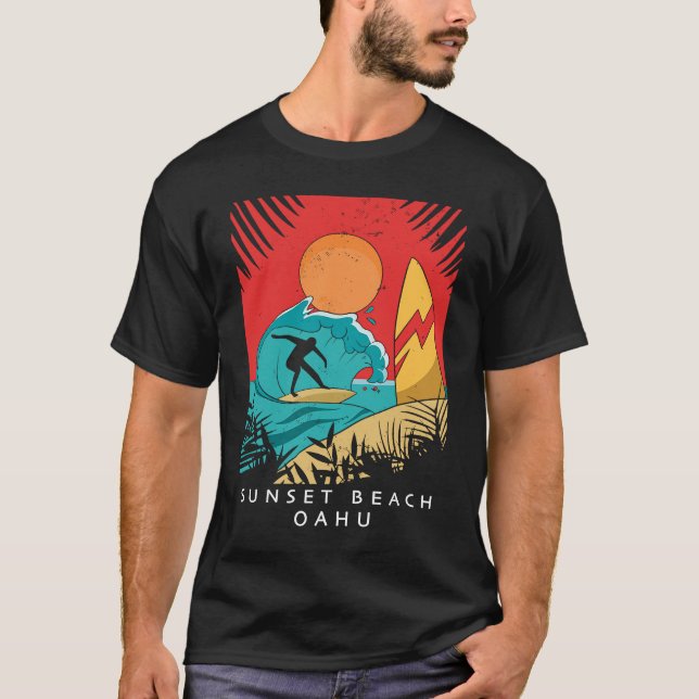 Creative Sunset Beach Travel Surf Palm Tree Oa T-Shirt (Vorderseite)