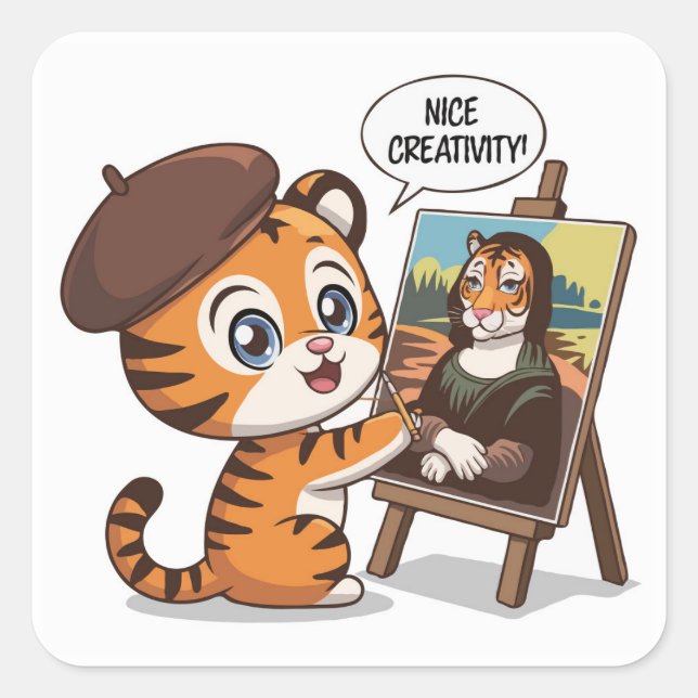 Creative Tiger Cub - Zurück zur Schulmalerei Quadratischer Aufkleber (Vorderseite)