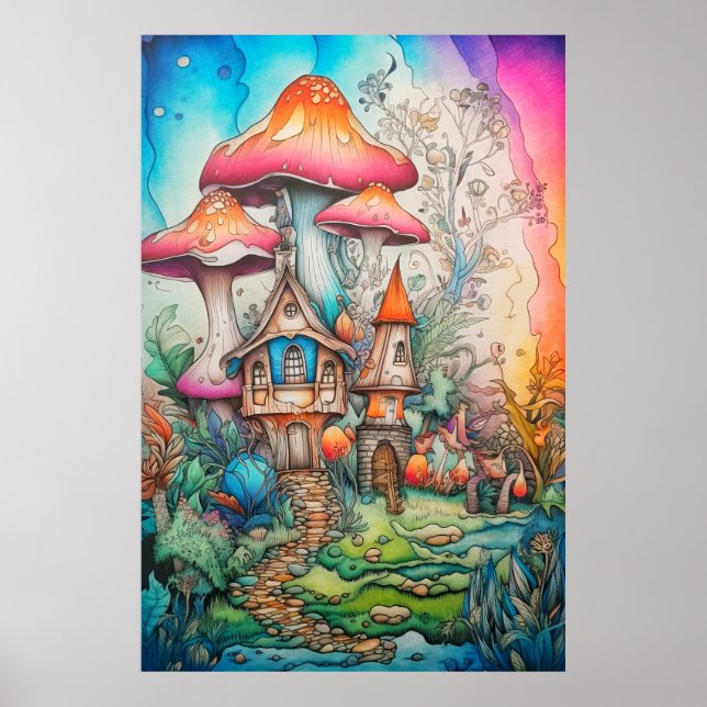 Creative Vintag Psychedelic Mushroom Zeichnend Poster (Vorne)