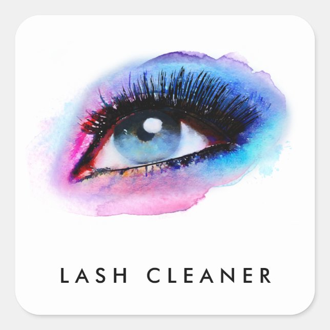Creative Watercolor Eyelashes Blue Lash Cleaner Quadratischer Aufkleber (Vorderseite)