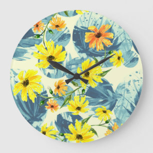 Creative Watercolor Pflanze: Stilvoll nahtlos Große Wanduhr