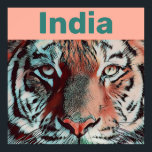 Creative Wildlife Tiger Pop Art Indien Reise Poster<br><div class="desc">Dies ist ein modernes Wildtier-Portrait in einem Pop-Art-Stil eines Bengalischen Tiger Gesicht nah. Diese schöne gestreifte große Dschungelkatze ist im Land Indiens heimisch, daher fügte ich ein Typografie-Element mit dem Wort hinzu: Indien auf einem Top-Banner in Gratisfarben und gab ihm ein Reiseplakat-Gefühl. Das ist ein großartiges Geschirr für Büros, Hotels,...</div>