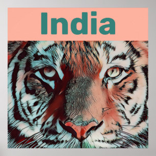Creative Wildlife Tiger Pop Art Indien Reise Poster