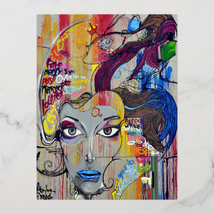 Creative Woman Psychedelic Art Graffiti Folie Einladungspostkarte