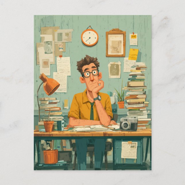 Creative Writer in Busy Office Postkarte (Vorderseite)