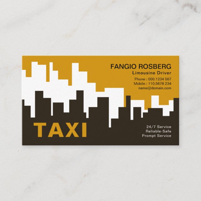 Creative Yellow Urban City Skyline Silhouette Taxi Visitenkarte (Vorderseite)