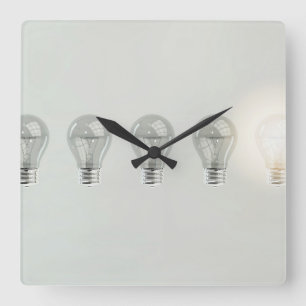 Creativity Concept With Unique Light Bulb Creative Quadratische Wanduhr