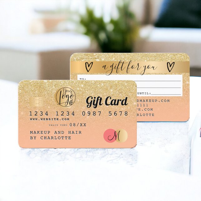 Credit card chic gold glitter ombre peach gift visitenkarte (Credit card chic gold glitter ombre peach gift)