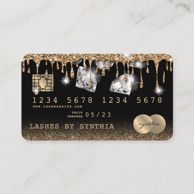 Credit Card Styled Dripping Gold Diamonds Visitenkarte (Vorderseite)