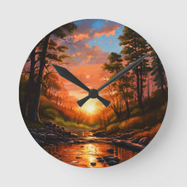Creek Bank Sunrise Runde Wanduhr
