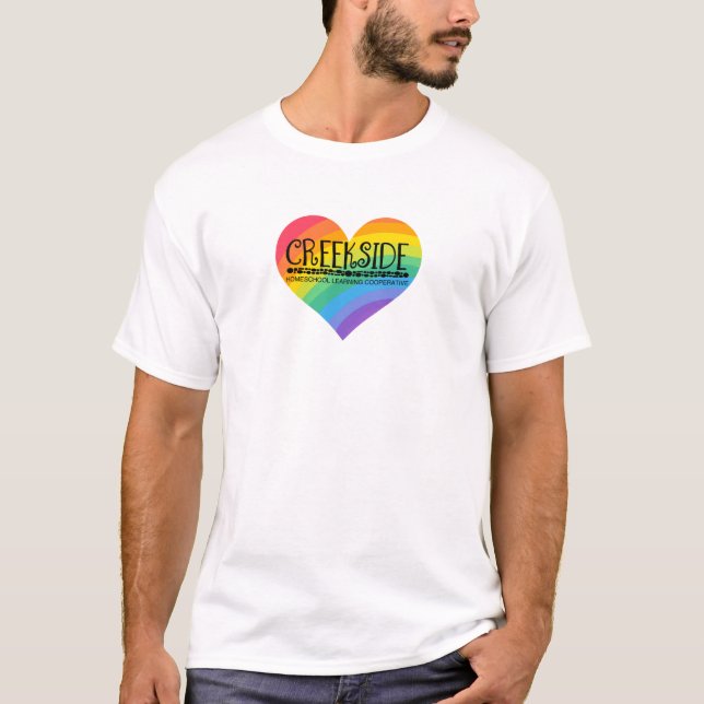 Creekside-Logo in einem Regenbogenherz T-Shirt (Vorderseite)