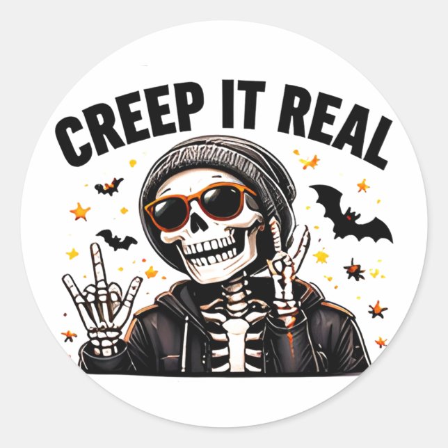 Creep It Real Funny Cool Skeleton Halloween Runder Aufkleber (Vorderseite)