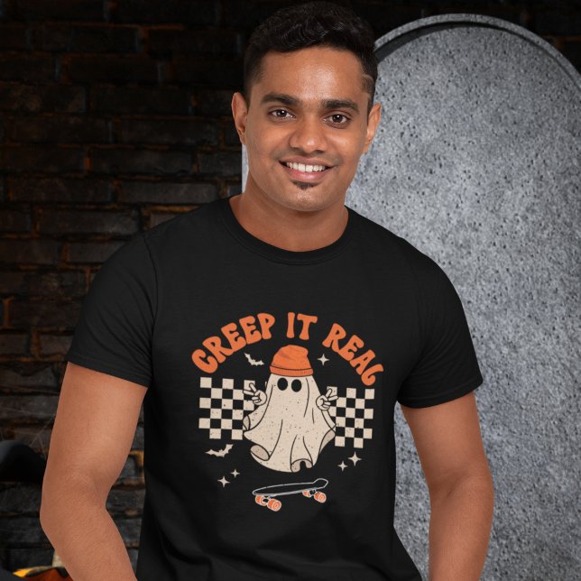 Creep It Real Funny Skater Ghost Halloween T-Shirt (Von Creator hochgeladen)