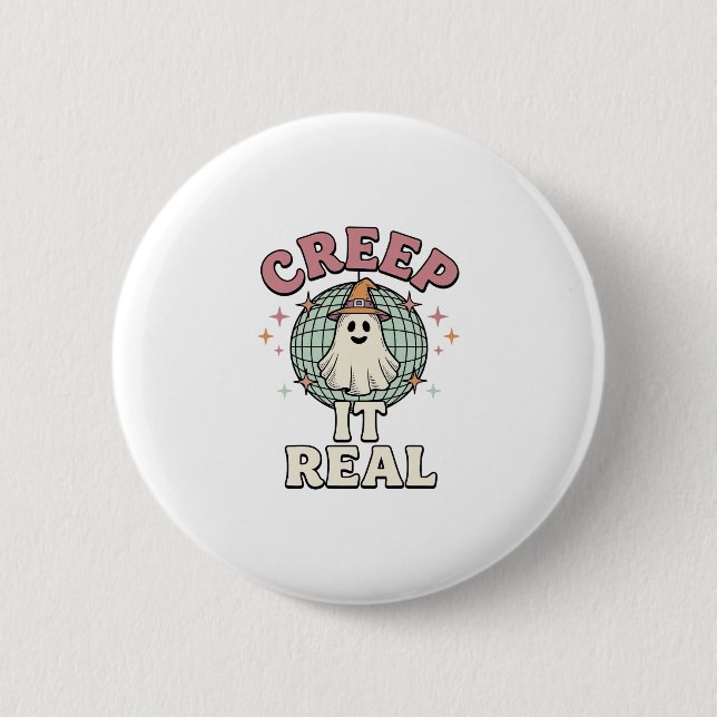 Creep It Real Ghost Disco Halloween-Shirt-Design_1 Button (Vorderseite)