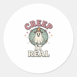 Creep It Real Ghost Disco Halloween-Shirt-Design_1 Runder Aufkleber