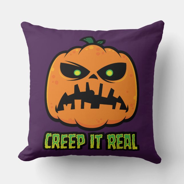 Creep It Real Grumpy Halloween-Kürbis Kissen (Vorderseite)